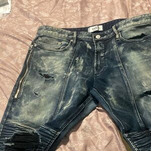 Lauren Vidal Blue Bootcut Jeans with Distressed Finish